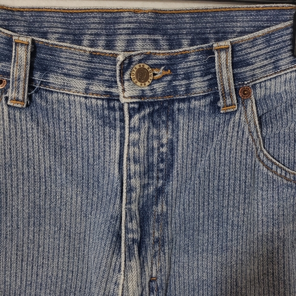 ROUTE 66 CUTOFF Shorts DENIM PINSTRIPE SHORTS HIGH RISE 32 frayed hem - Picture 2 of 8